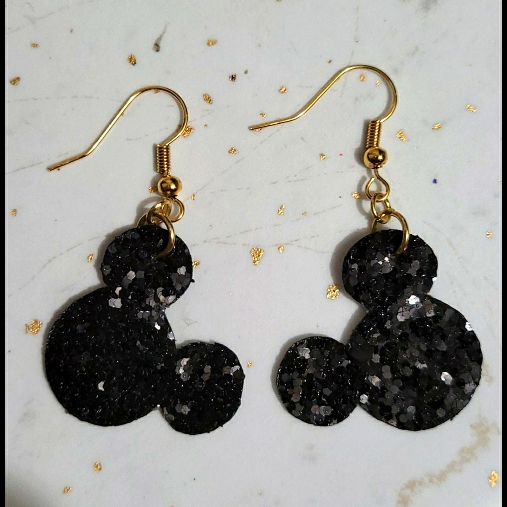 💍 Black sparkly Mickey earrings